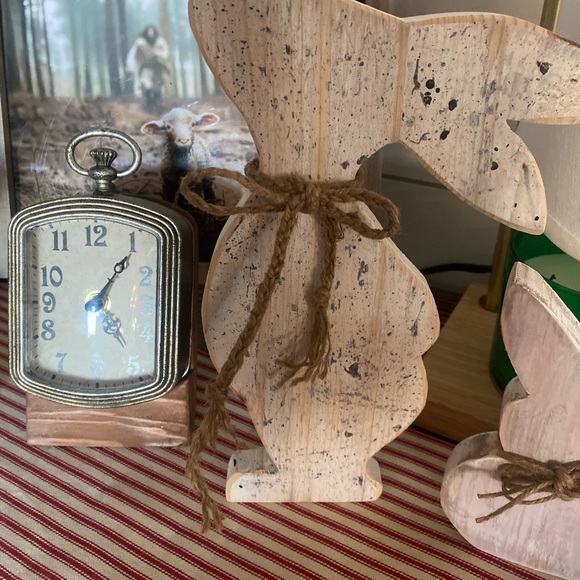 Other - Neutral Cream Wooden Bunny Decor with Twine Bow